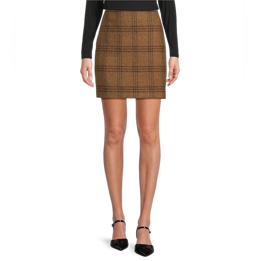 Free People Burnt Orange Plaid Pencil Skirt